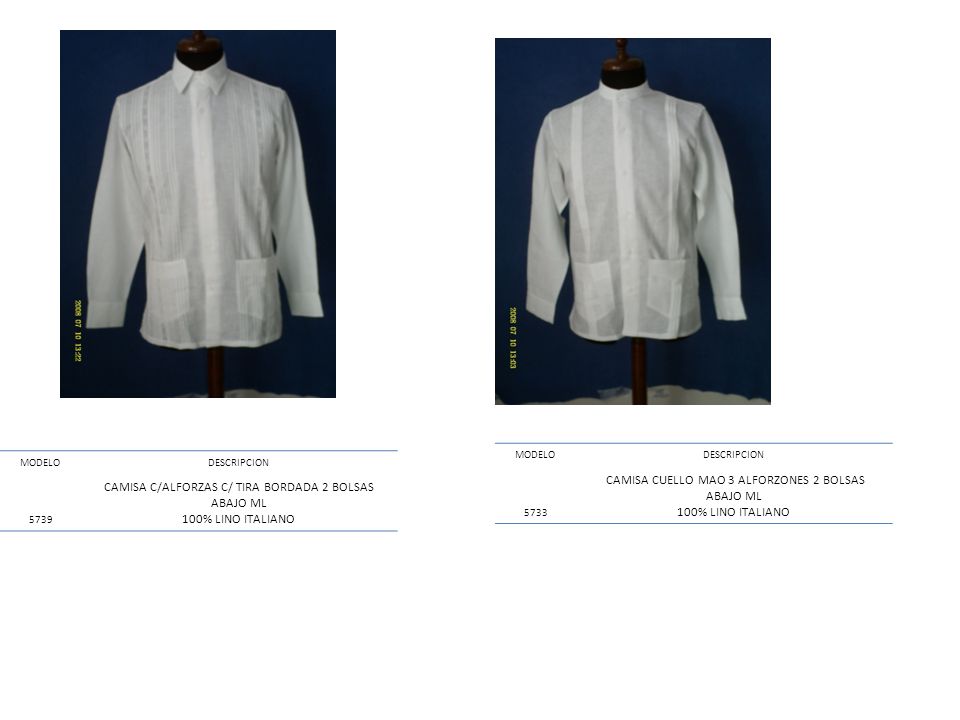 CAMISA CUELLO MAO 3 ALFORZONES 2 BOLSAS ABAJO ML 100% LINO ITALIANO