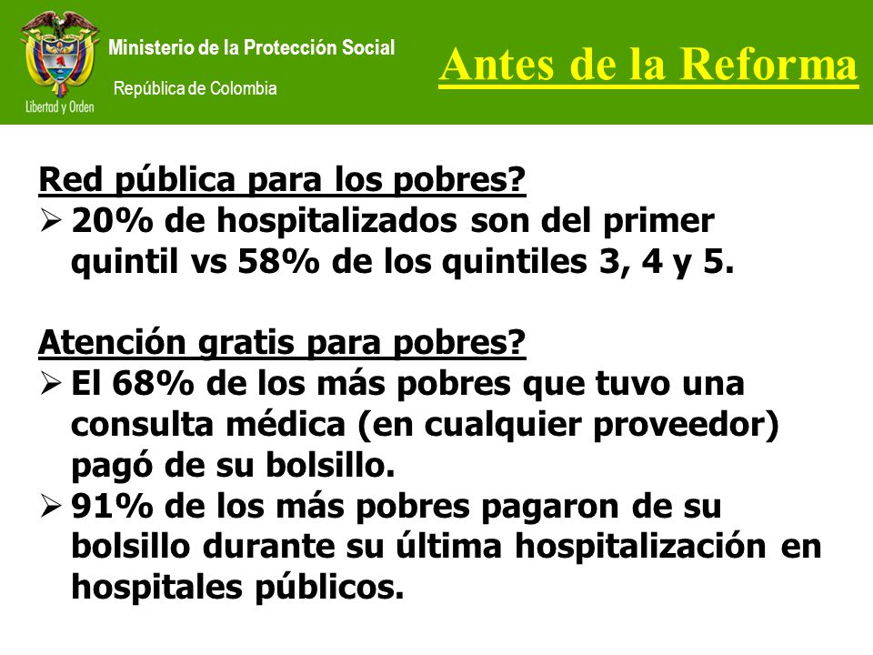 Antes de la Reforma Red pública para los pobres