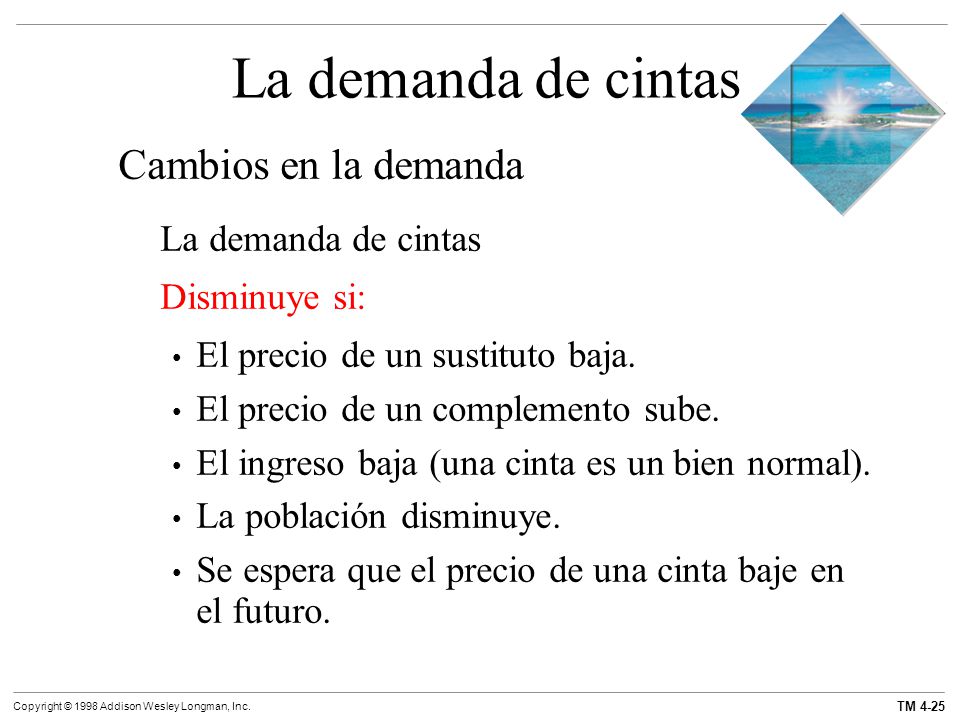 La demanda de cintas Cambios en la demanda La demanda de cintas