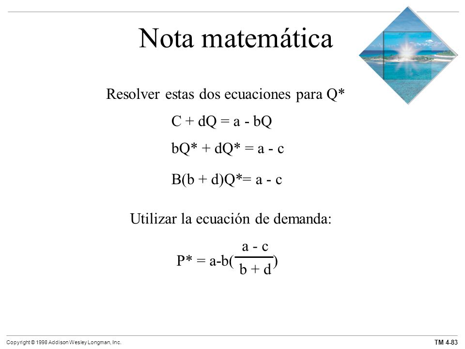 Nota matemática Resolver estas dos ecuaciones para Q* C + dQ = a - bQ