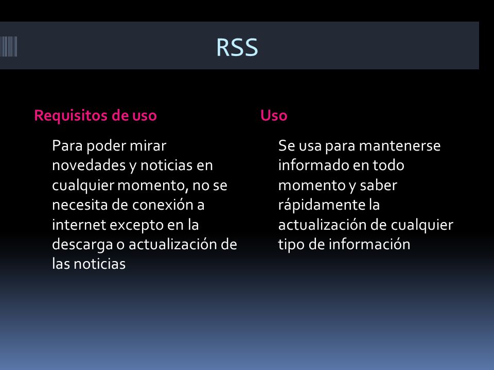 RSS Requisitos de uso Uso