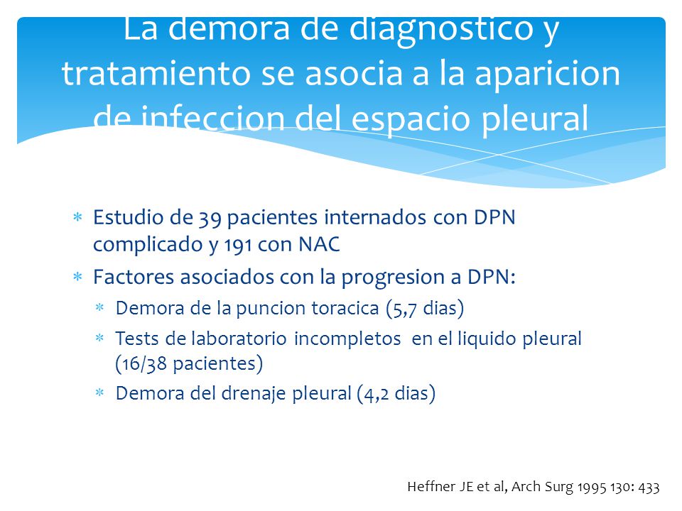 La demora de diagnostico y tratamiento se asocia a la aparicion de infeccion del espacio pleural