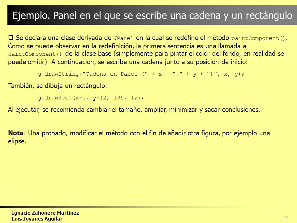 Ejemplo. Panel en el que se escribe una cadena y un rectángulo