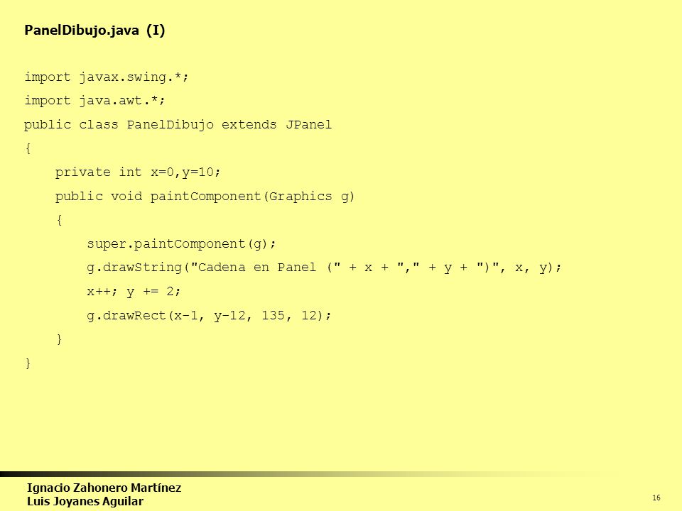PanelDibujo.java (I) import javax.swing.*; import java.awt.*; public class PanelDibujo extends JPanel.