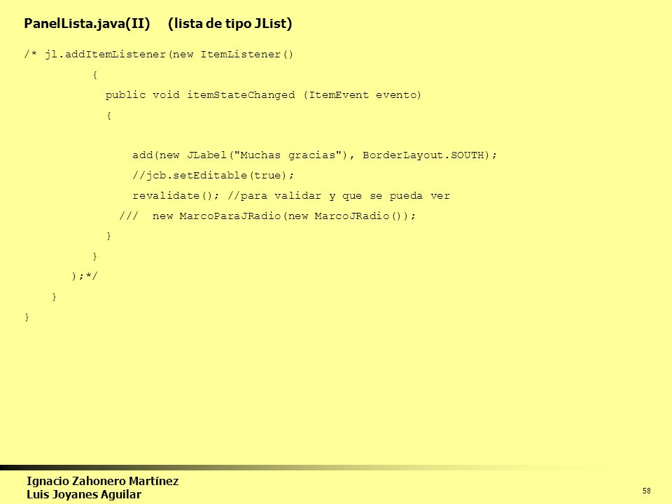PanelLista.java(II) (lista de tipo JList)