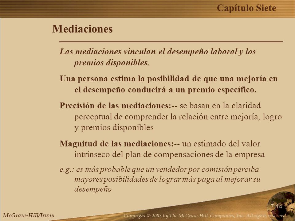 Mediaciones Las mediaciones vinculan el desempeño laboral y los premios disponibles.