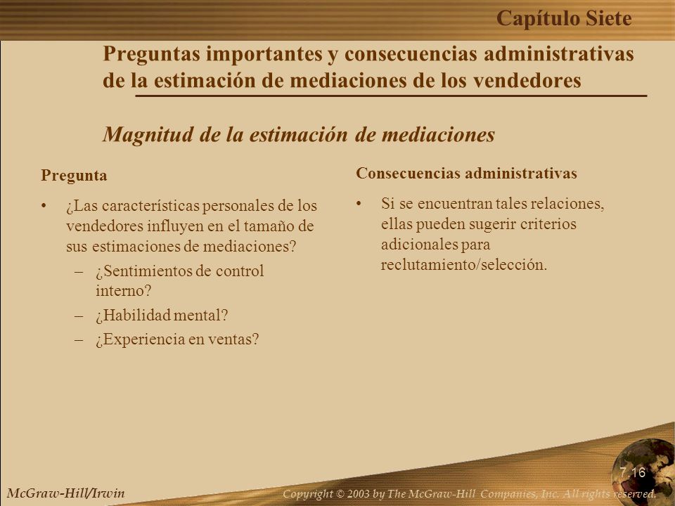 Preguntas importantes y consecuencias administrativas de la estimación de mediaciones de los vendedores Magnitud de la estimación de mediaciones