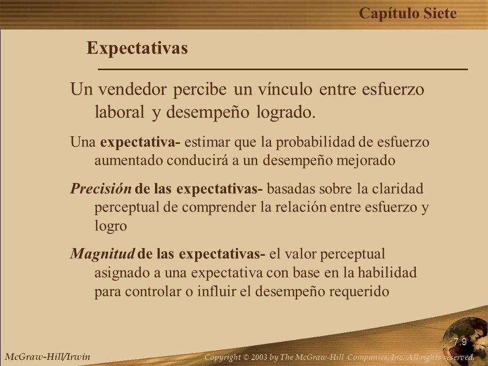 Expectativas Un vendedor percibe un vínculo entre esfuerzo laboral y desempeño logrado.