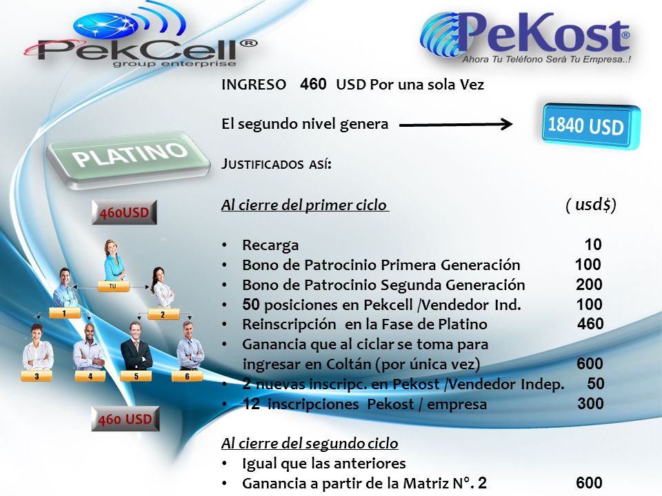 PLATINO 1840 USD INGRESO 460 USD Por una sola Vez