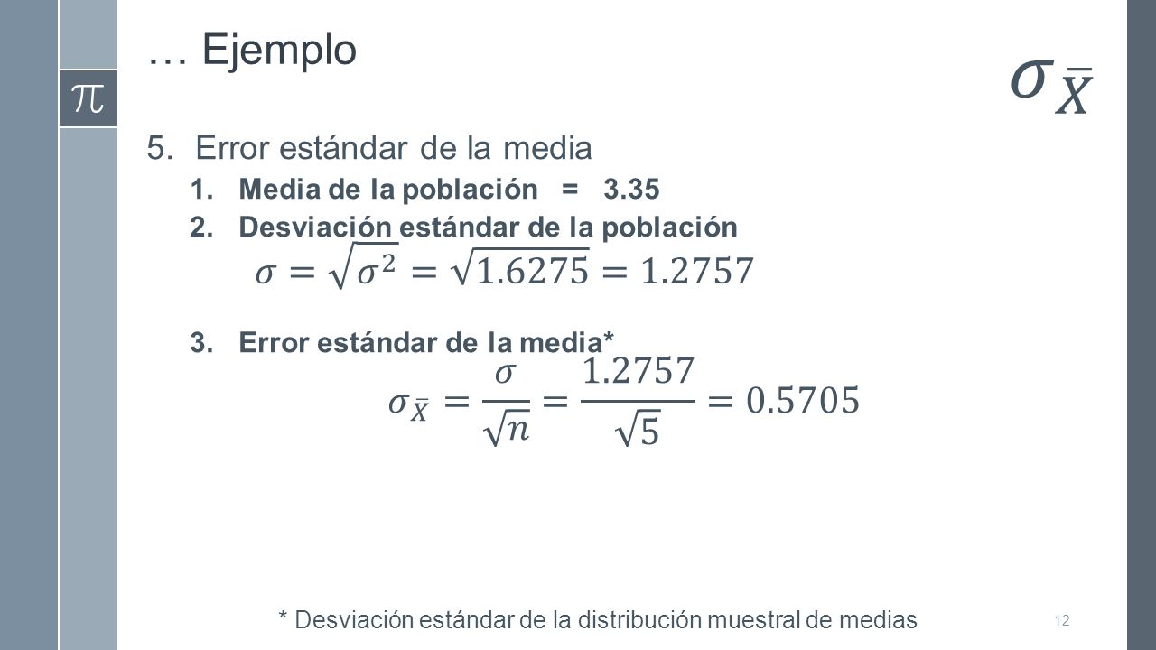 𝜎 𝑋 … Ejemplo 𝜎= 𝜎 2 = = 𝜎 𝑋 = 𝜎 𝑛 = =0.5705