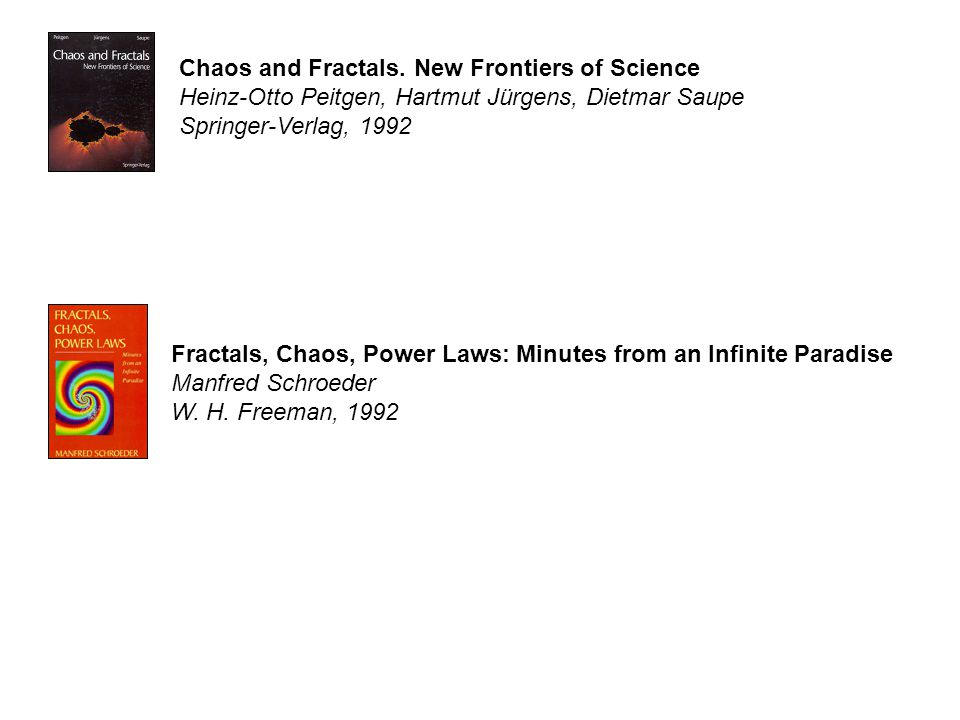 Chaos and Fractals. New Frontiers of Science Heinz-Otto Peitgen, Hartmut Jürgens, Dietmar Saupe Springer-Verlag,