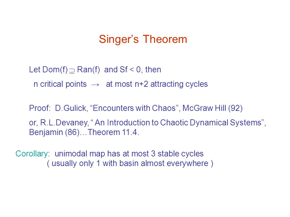 Singer’s Theorem Let Dom(f)  Ran(f) and Sf < 0, then