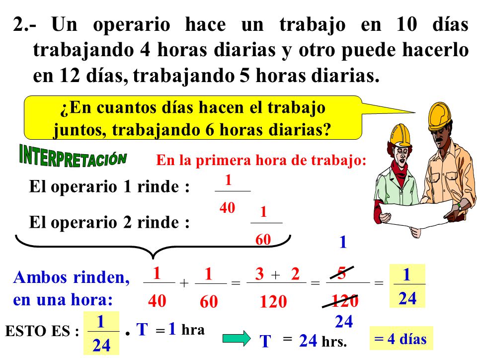 ¿En cuantos días hacen el trabajo juntos, trabajando 6 horas diarias