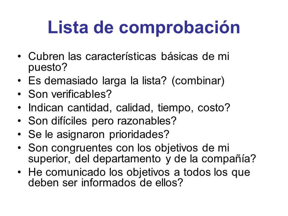 Lista de comprobación Cubren las características básicas de mi puesto