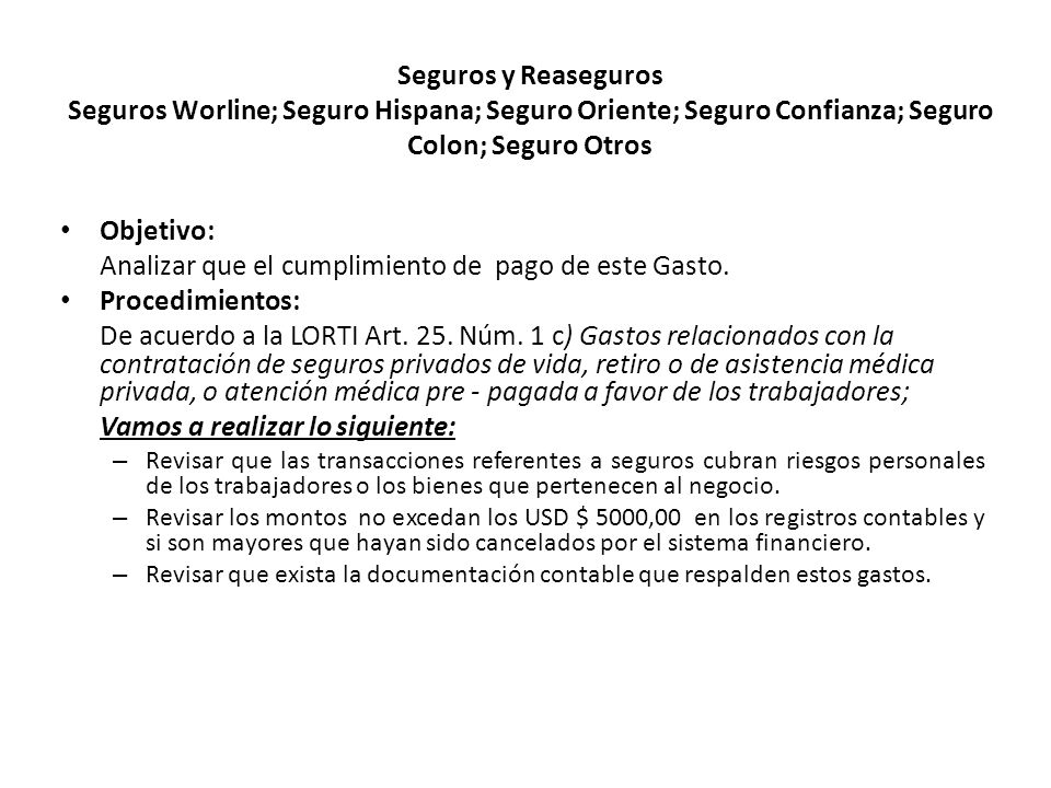 Analizar que el cumplimiento de pago de este Gasto. Procedimientos: