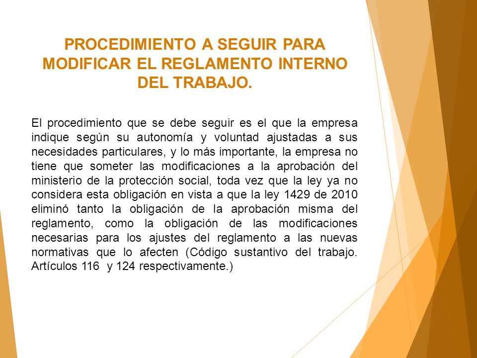 PROCEDIMIENTO A SEGUIR PARA MODIFICAR EL REGLAMENTO INTERNO DEL TRABAJO.