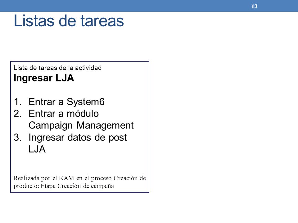 Listas de tareas Ingresar LJA Entrar a System6