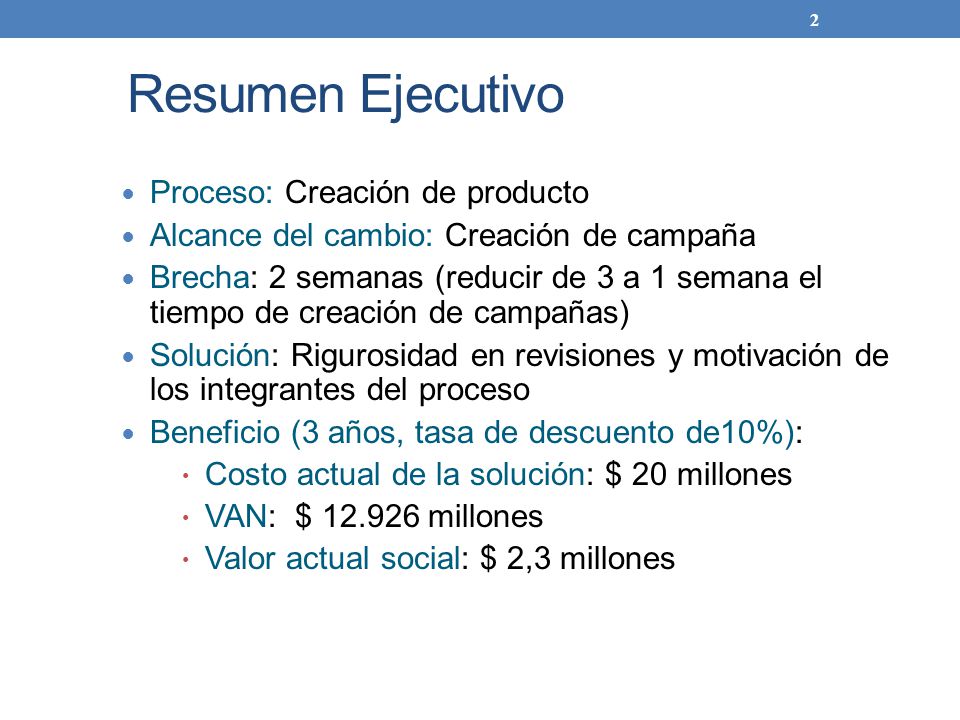 Resumen Ejecutivo Proceso: Creación de producto