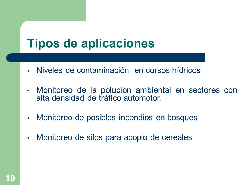 Tipos de aplicaciones Niveles de contaminación en cursos hídricos