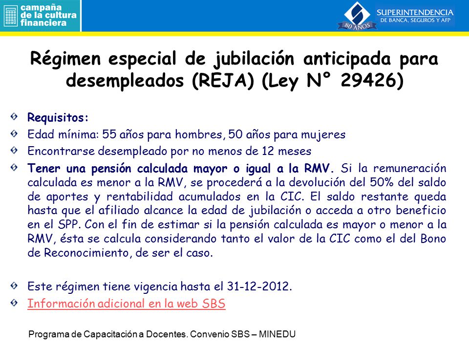 Régimen especial de jubilación anticipada para desempleados (REJA) (Ley N° 29426)