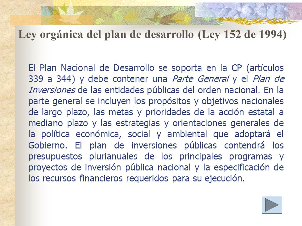 Ley orgánica del plan de desarrollo (Ley 152 de 1994)