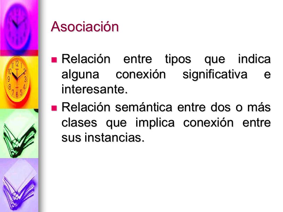 Asociación Relación entre tipos que indica alguna conexión significativa e interesante.