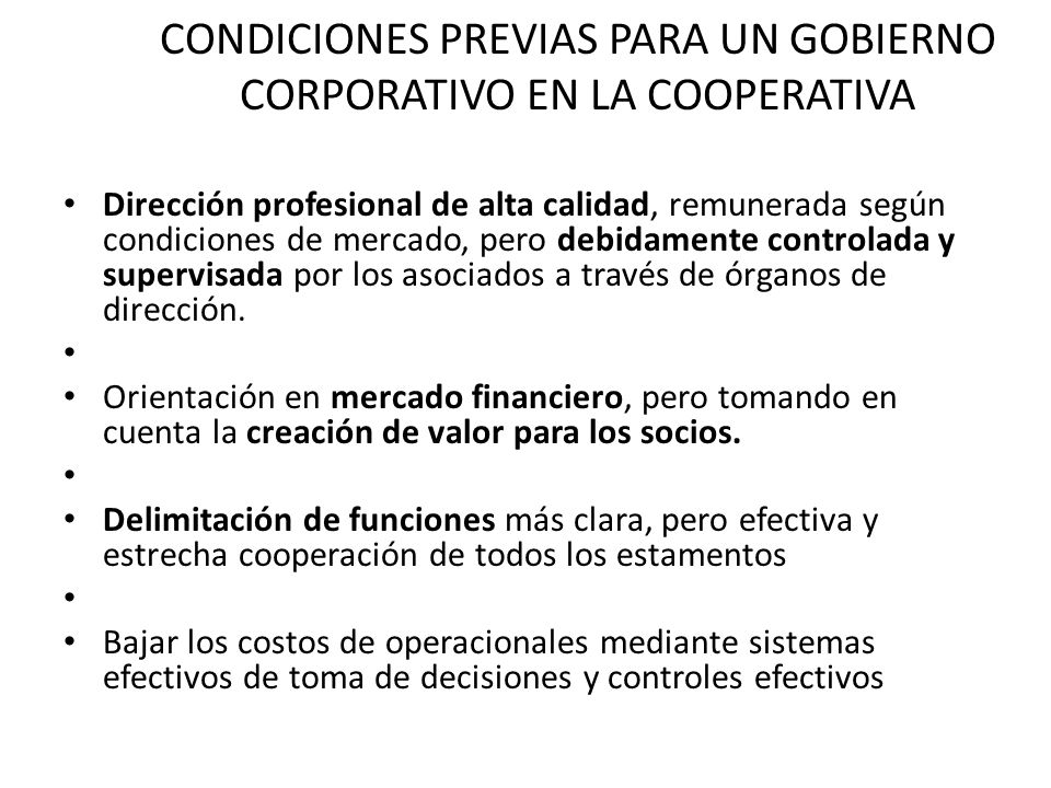 CONDICIONES PREVIAS PARA UN GOBIERNO CORPORATIVO EN LA COOPERATIVA