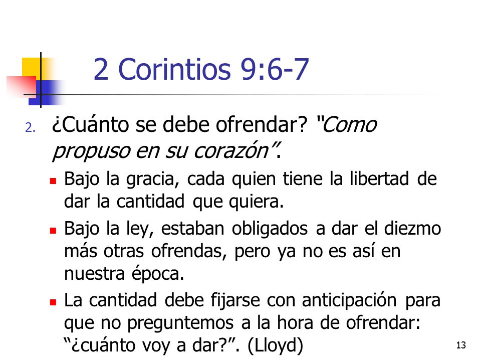 2 Corintios 9:6-7 ¿Cuánto se debe ofrendar Como propuso en su corazón .