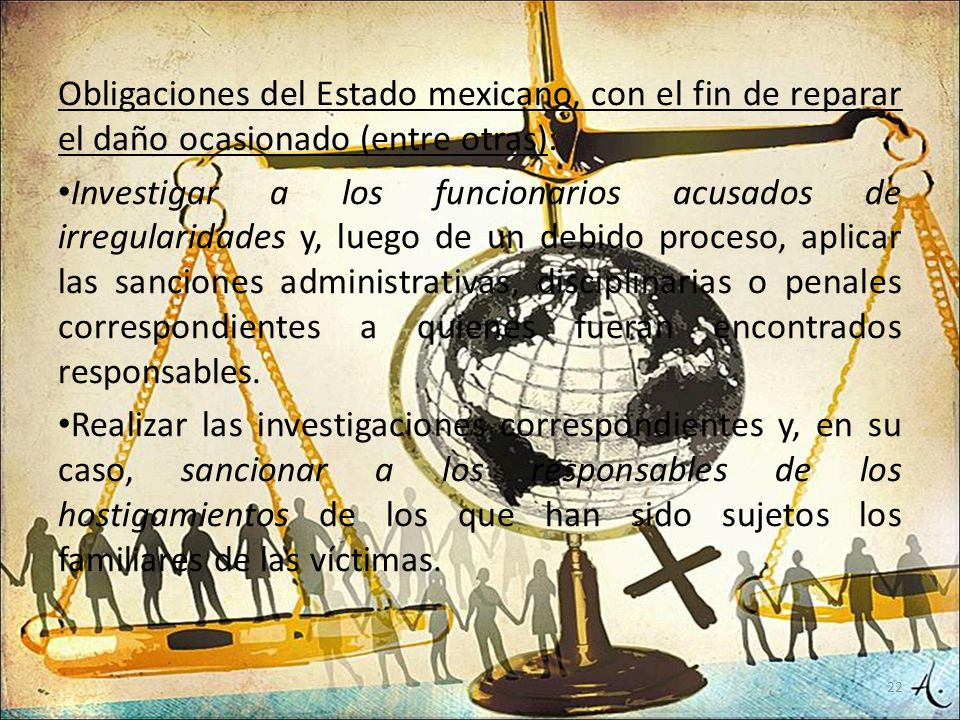 Obligaciones del Estado mexicano, con el fin de reparar el daño ocasionado (entre otras):