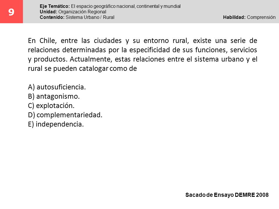 9 Eje Temático: El espacio geográfico nacional, continental y mundial. Unidad: Organización Regional.
