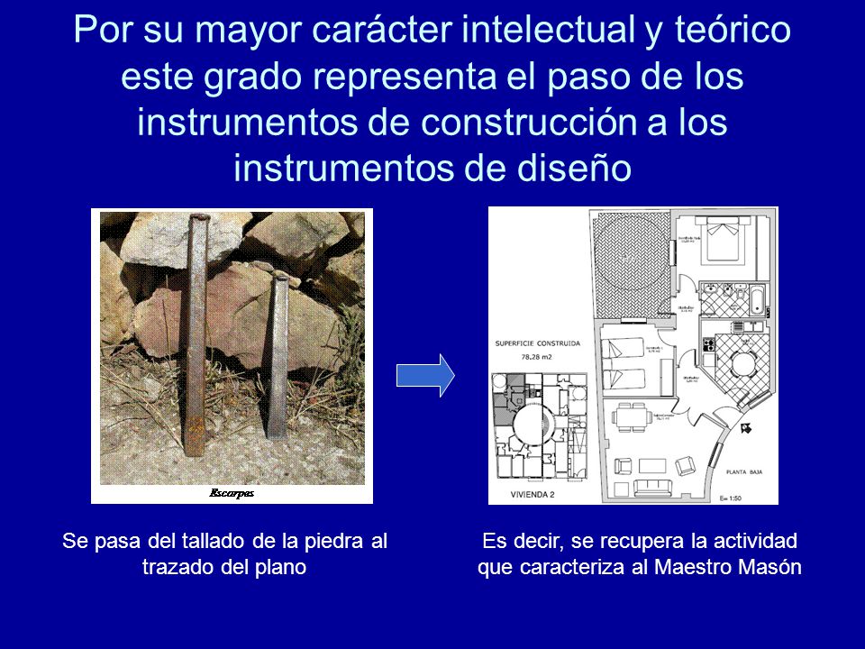 Por su mayor carácter intelectual y teórico este grado representa el paso de los instrumentos de construcción a los instrumentos de diseño