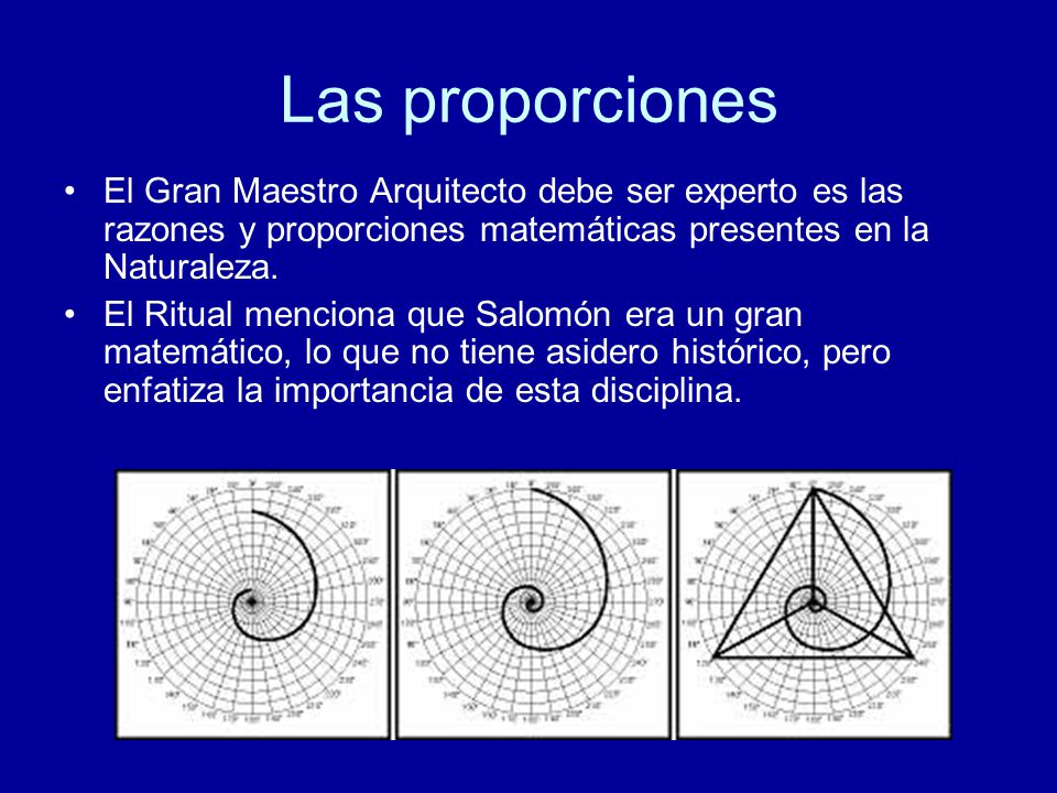 Las proporciones El Gran Maestro Arquitecto debe ser experto es las razones y proporciones matemáticas presentes en la Naturaleza.