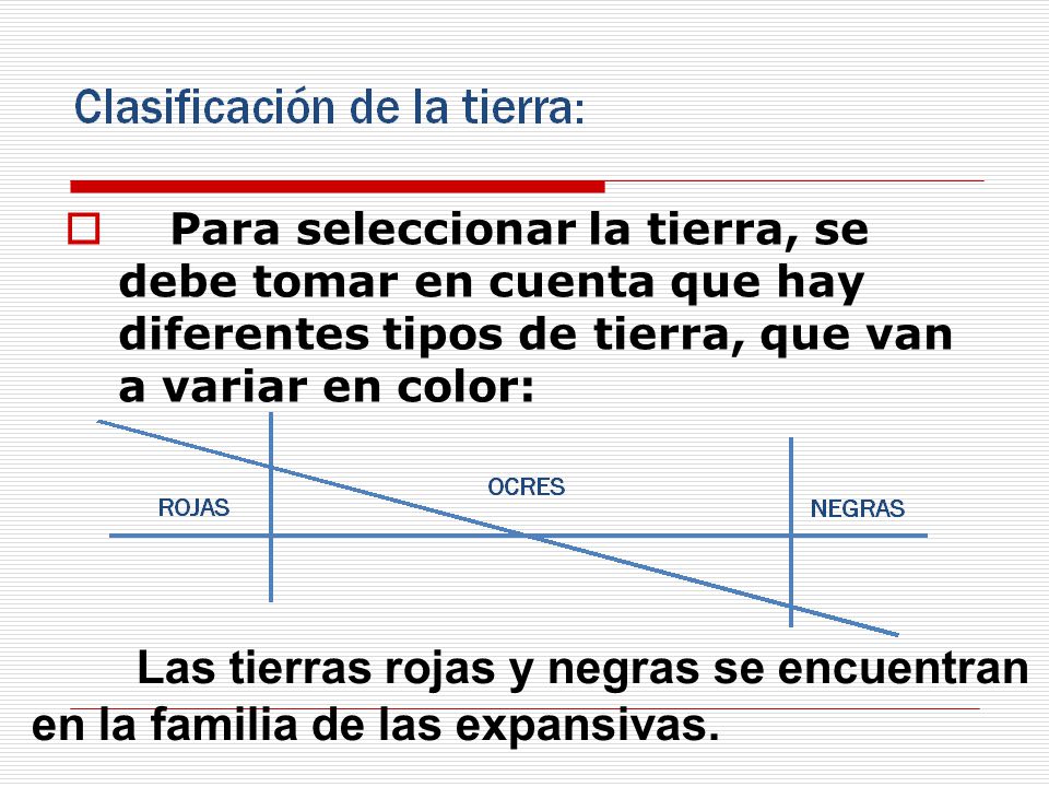 Para seleccionar la tierra, se debe tomar en cuenta que hay diferentes tipos de tierra, que van a variar en color: