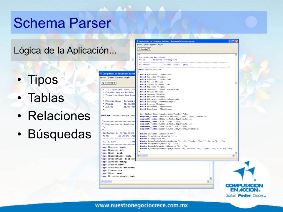 Schema Parser Tipos Tablas Relaciones Búsquedas