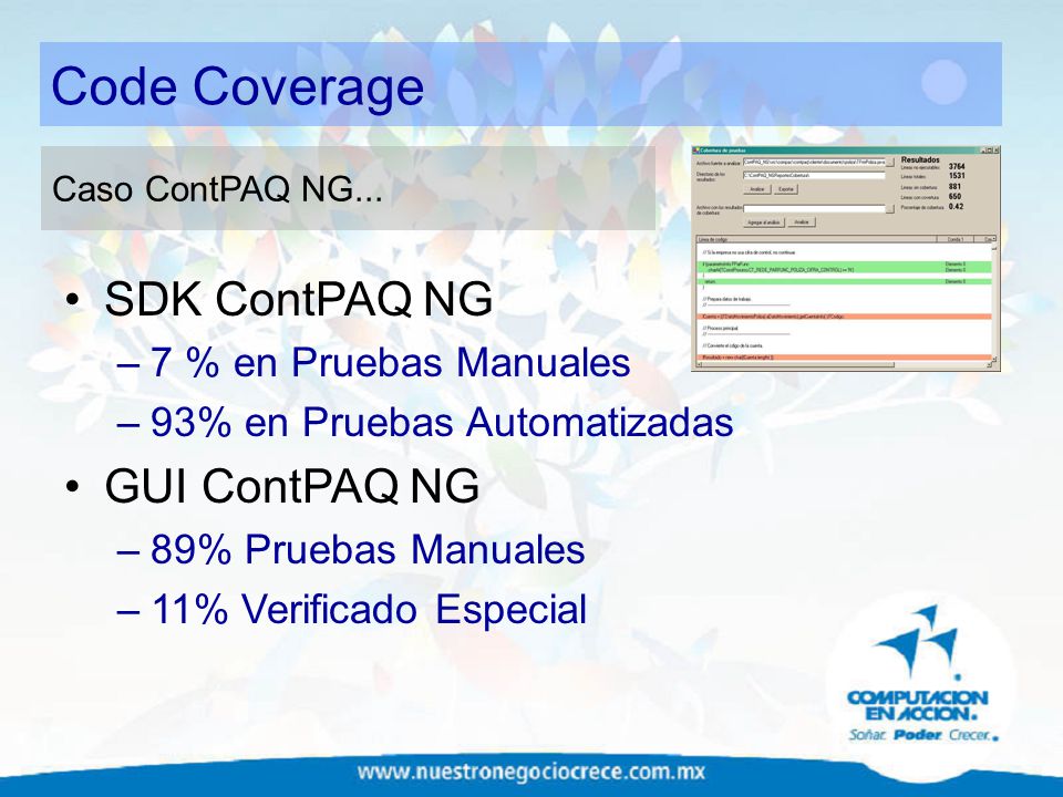 Code Coverage SDK ContPAQ NG GUI ContPAQ NG 7 % en Pruebas Manuales