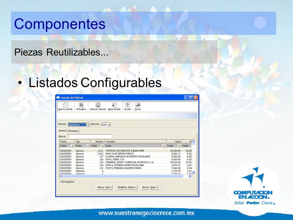 Componentes Piezas Reutilizables... Listados Configurables