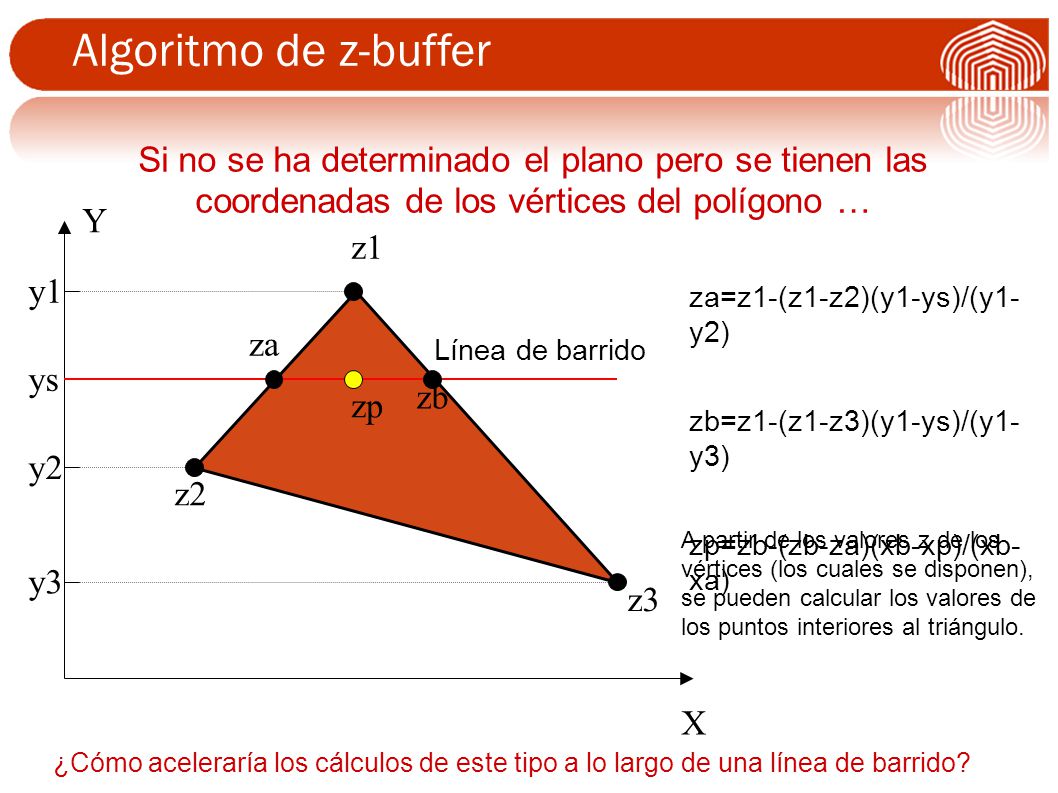 Algoritmo de z-buffer Si no se ha determinado el plano pero se tienen las coordenadas de los vértices del polígono …