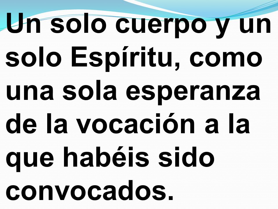 Un solo cuerpo y un solo Espíritu, como una sola esperanza de la vocación a la que habéis sido convocados.