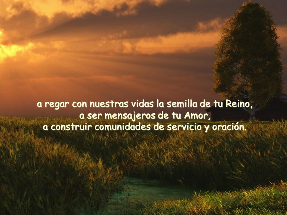 a regar con nuestras vidas la semilla de tu Reino, a ser mensajeros de tu Amor, a construir comunidades de servicio y oración.