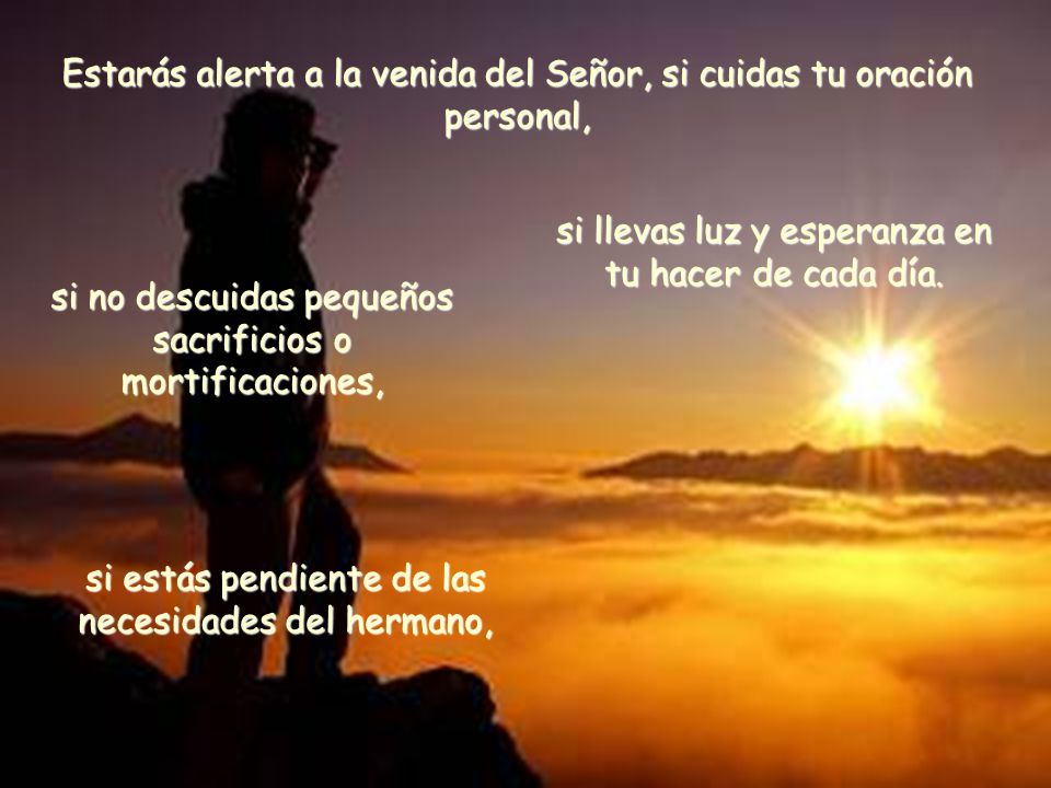 Estarás alerta a la venida del Señor, si cuidas tu oración personal,