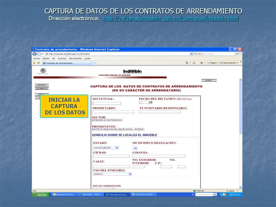 CAPTURA DE DATOS DE LOS CONTRATOS DE ARRENDAMIENTO Dirección electrónica: