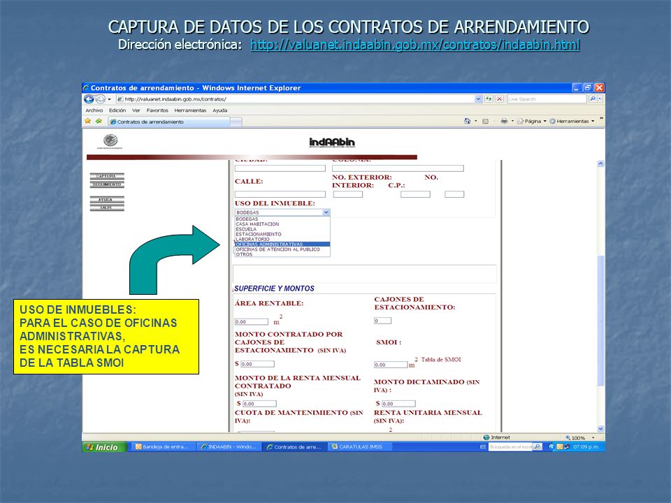 CAPTURA DE DATOS DE LOS CONTRATOS DE ARRENDAMIENTO Dirección electrónica: