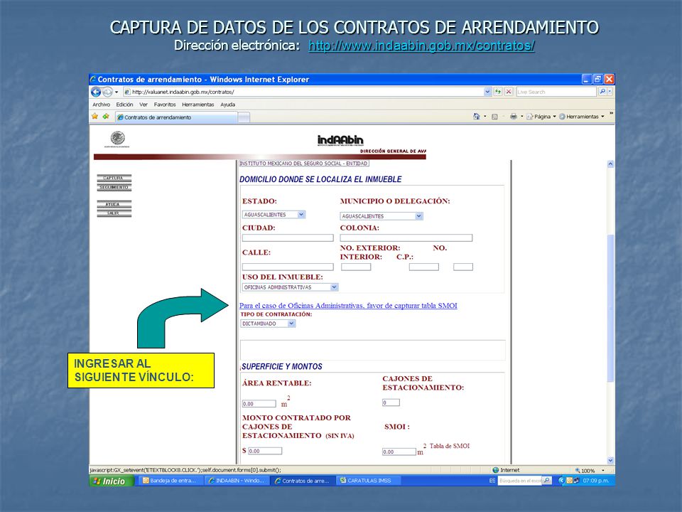 CAPTURA DE DATOS DE LOS CONTRATOS DE ARRENDAMIENTO Dirección electrónica: