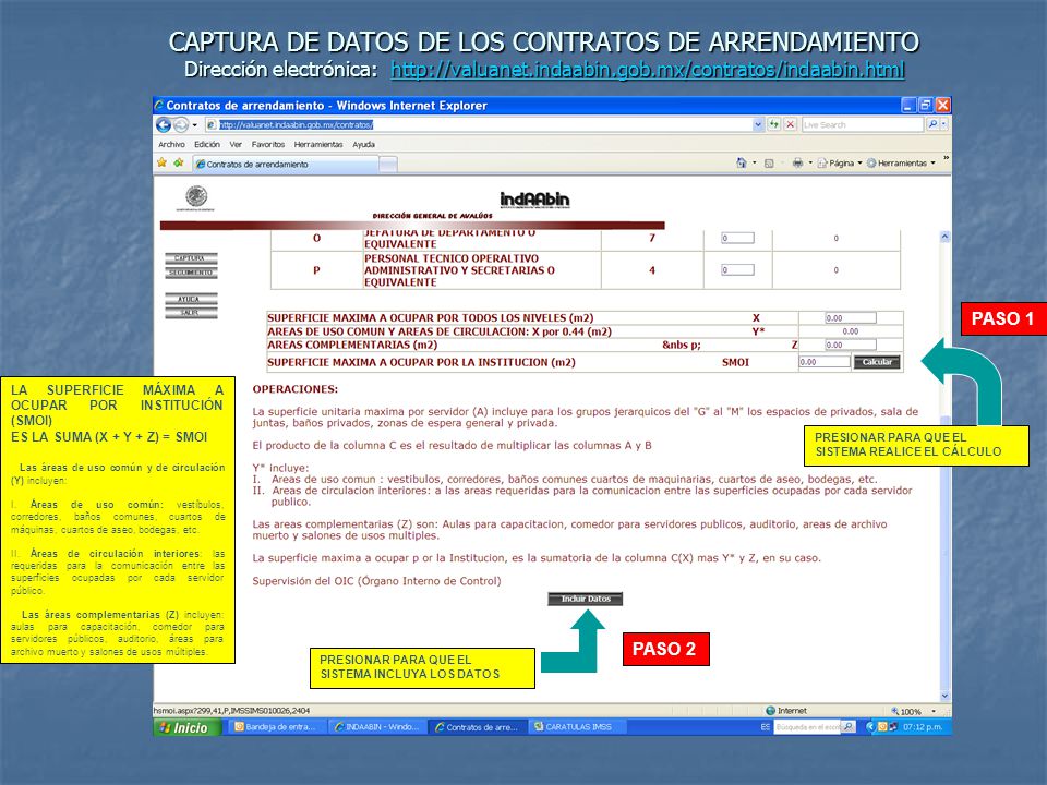 CAPTURA DE DATOS DE LOS CONTRATOS DE ARRENDAMIENTO Dirección electrónica: