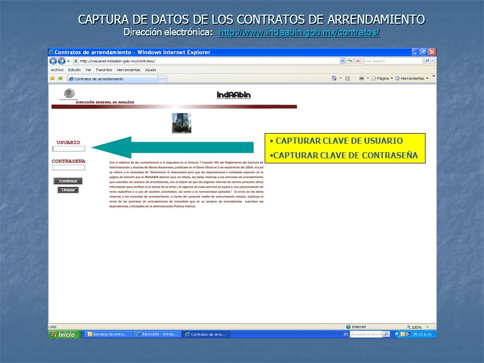 CAPTURA DE DATOS DE LOS CONTRATOS DE ARRENDAMIENTO Dirección electrónica: