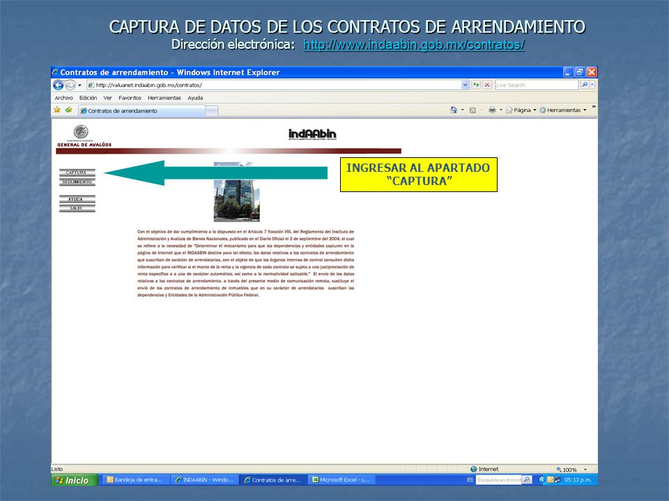 CAPTURA DE DATOS DE LOS CONTRATOS DE ARRENDAMIENTO Dirección electrónica: