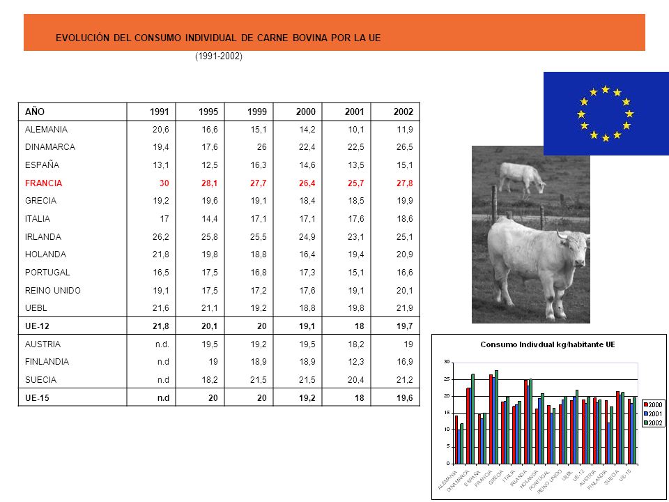 EVOLUCIÓN DEL CONSUMO INDIVIDUAL DE CARNE BOVINA POR LA UE