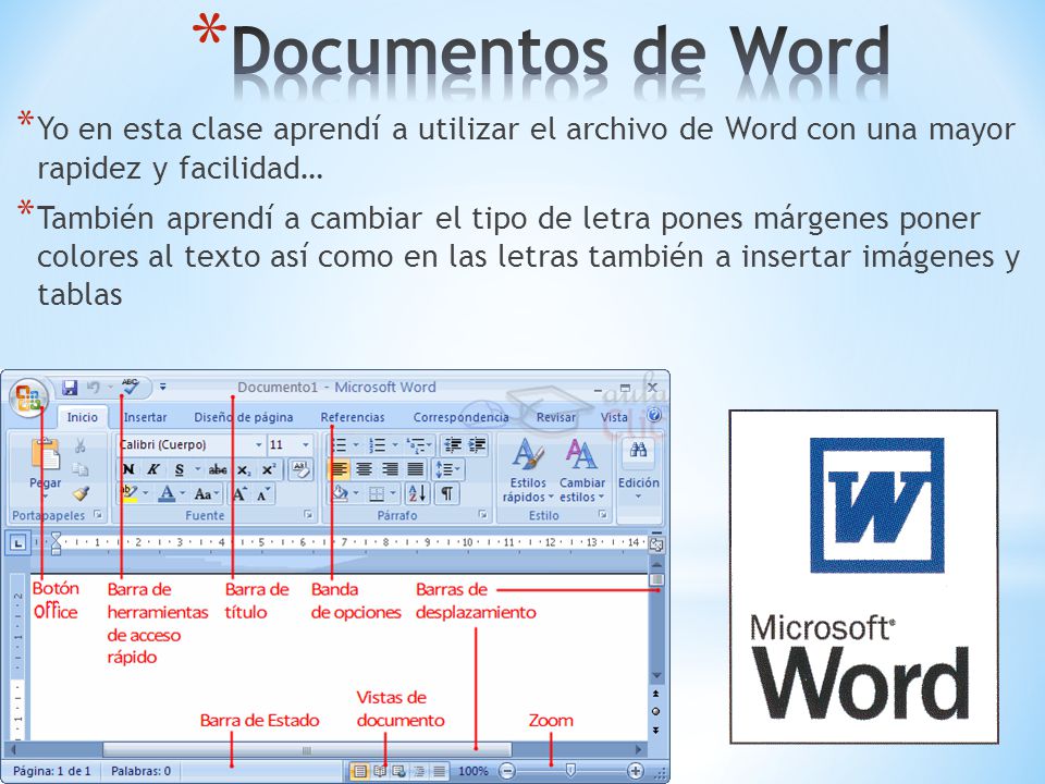 Documentos de Word Yo en esta clase aprendí a utilizar el archivo de Word con una mayor rapidez y facilidad…
