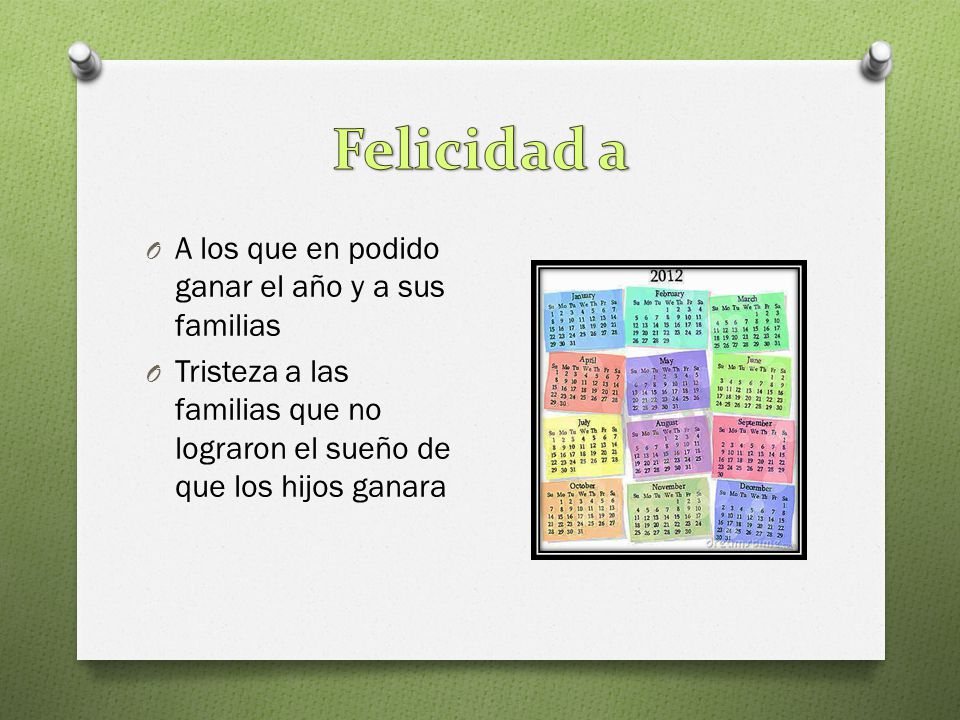 Felicidad a A los que en podido ganar el año y a sus familias
