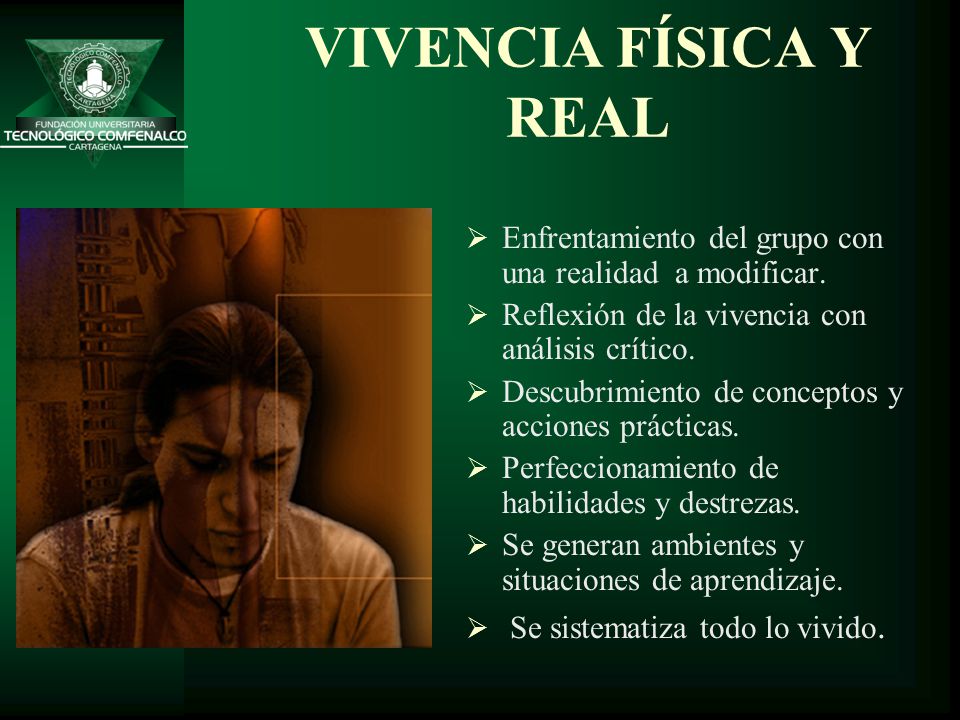 VIVENCIA FÍSICA Y REAL Enfrentamiento del grupo con una realidad a modificar. Reflexión de la vivencia con análisis crítico.